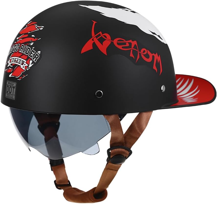 Vintage Retro Open Face Motorcycle Helmet Baseball Cap Half Helmets with pull-down Lens for Men Women Moped Cap Jet Scooter Street Cruiser - DOT Certified (Moto Rider, XX-Large)