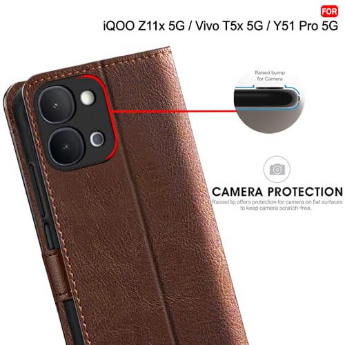 Image of TheGiftKart Flip Back Cover Case for iQOO Z11x 5G / Vivo T5x 5G / Vivo Y51 Pro 5G | Dual-Color Leather Finish | Inbuilt Stand & Pockets | Wallet Style Flip Case Cover (Faux Leather, Brown & Coffee)