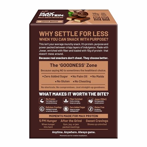 Image of RiteBite Max Protein Coffee Mousse 10g Protein Millet Wafer Bars (Pack of 6), No Maida, No Palm Oil, Zero Added Sugar, Crunchy Wafer Snack, 240g