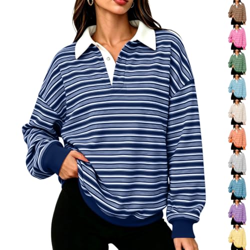 Striped Shirt Women Dressy Casual Long Sleeve Polo Shirt Fall Outfits 2026 - image 1