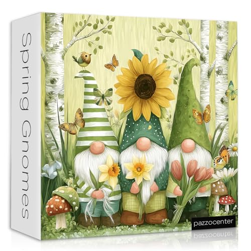 Rompecabezas de duendes primaverales para adultos, 1000 piezas, escena natural con girasoles, tulipanes, mariposas y pájaros, arte floral para pared miniatura 1