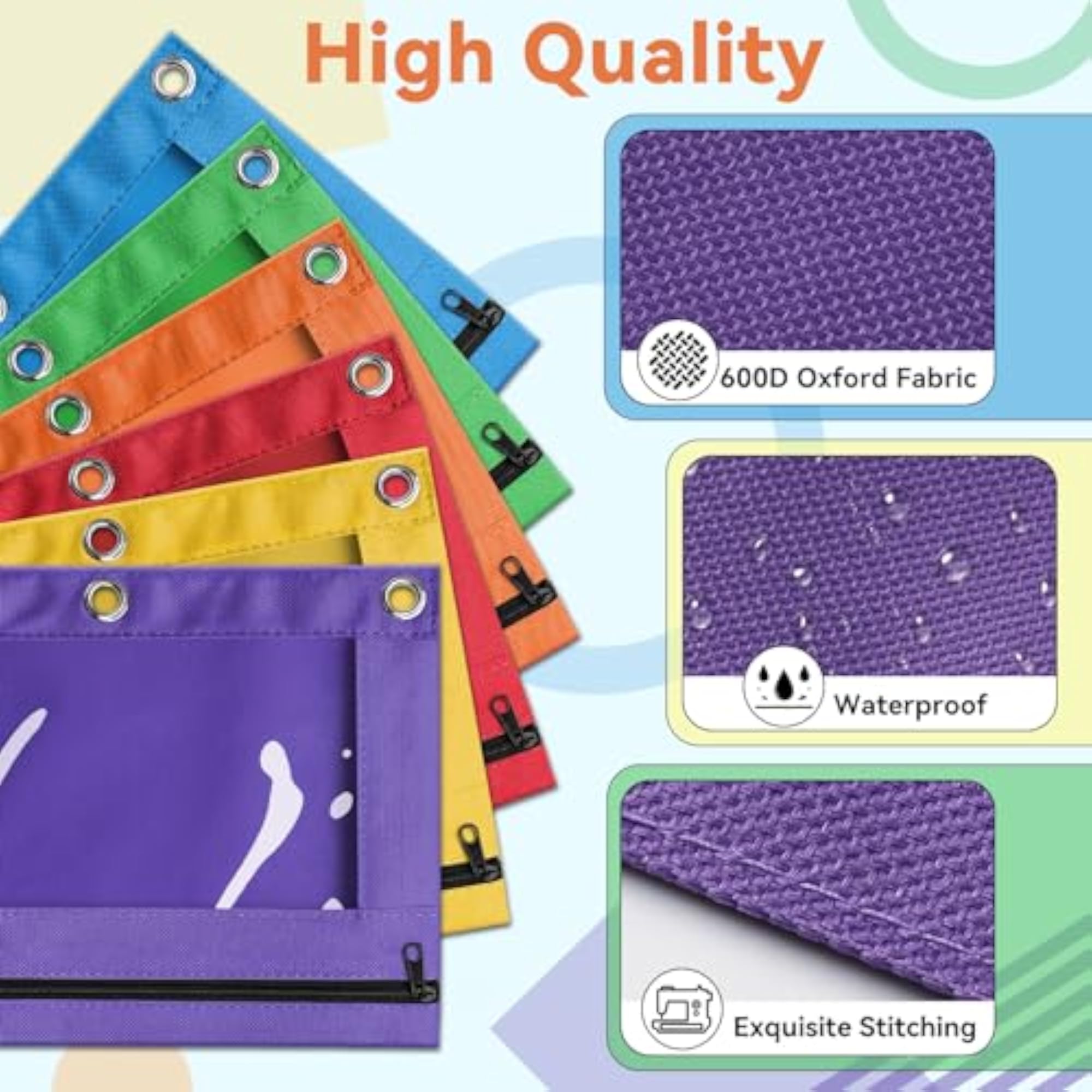 36 Packs 3 Ring Pencil Pouch, Bulk Zipper Case