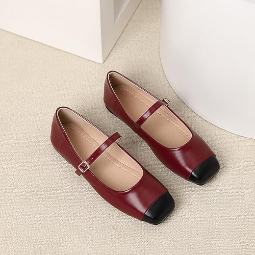 Women's Ballet Flat Shoes with Square Toe, Low Heel Dress Shoes Featuring Low Heel, Comfortable Buckle Strap and Easy Slip-On Design for Work2