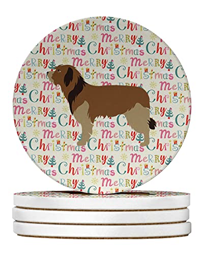 Caroline's Treasures Catalan Sheepdog Merry Christmas Large Sandstone Coasters Pack of 4 Absorbent Round Coasters Decor Gifts for Men or Women, 4 in, Multicolor