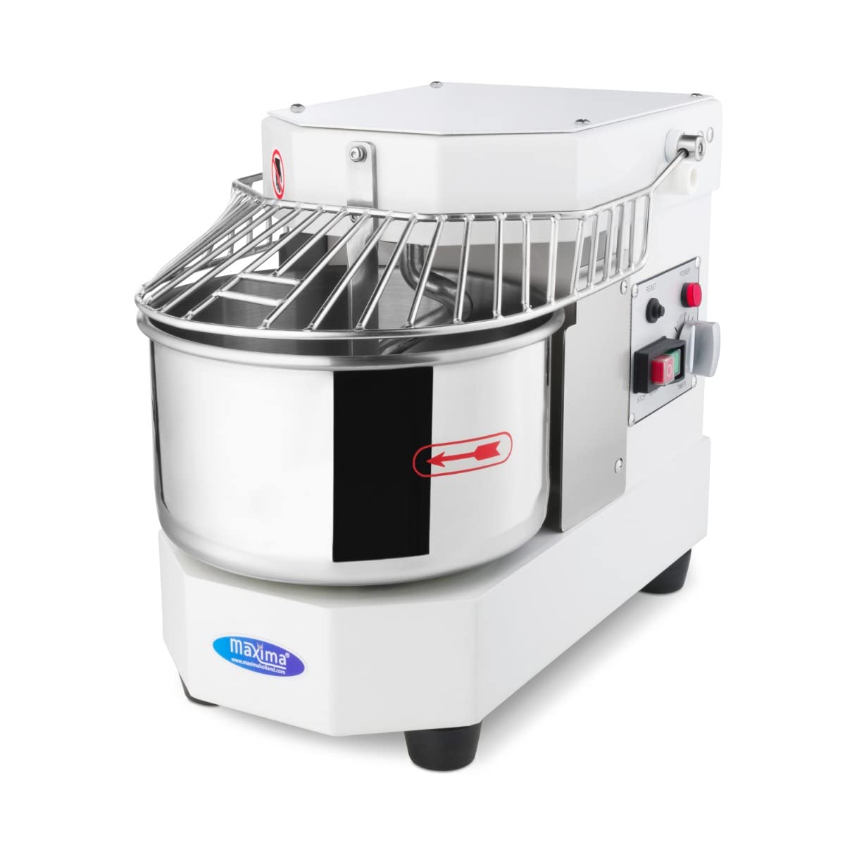 Maxima Spiralkneter 8 l 4,5 kg Teig weiß – Teigkneter – professionell – Spiralkneter mit Sicherheitskäfig – 8 Liter – 4,5 kg
