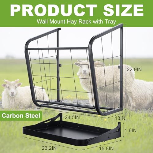 Alimentador de feno de parede, suporte de feno de cabra de cavalo com bandeja de grãos destacável, a