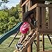 Swing-N-Slide Caribou Valley Wooden Swing Set with Wood Roof, Wave Slide, Monkey Bars, Climbing Wall, Ladder, Picnic Table, and Swings, Green Slide