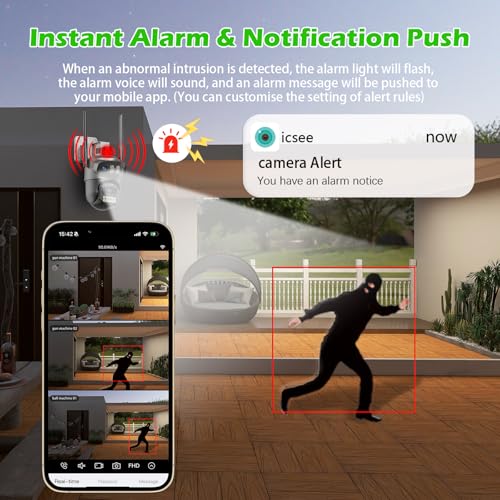 GUOANVISION Three Lens Security Camera Outdoor, Outside Cameras for Home Security with Cord, IP66 Waterproof, AI Tracking, Light Alarm, Color Night, 2-Way Talk, 24/7 Record,SD/Cloud - Thumbnail 3