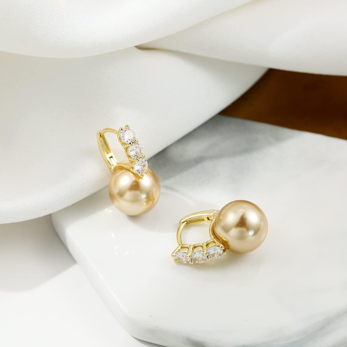 Pearl Earrings for Women 14K Gold Plated Hypoallergenic Pearl Earrings 5A Cubic Zirconia Dangle Earrings Elegant Jewelry - Image 3