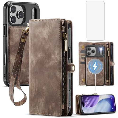 Étui iPhone 17 Pro fermeture éclair portefeuille magnétique Asuwish amovible