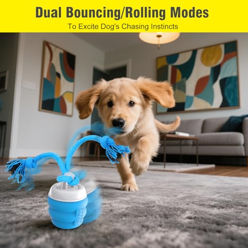Interaktives Hundespielzeug, Interaktiver Spielball für Hunde，Zauberball Hund, Elektrischer Spielball mit Schwanz, Reduziert Langeweile & Stress, für kleine/mittlere Hunde, Weihnachtsspielzeug(Blau)