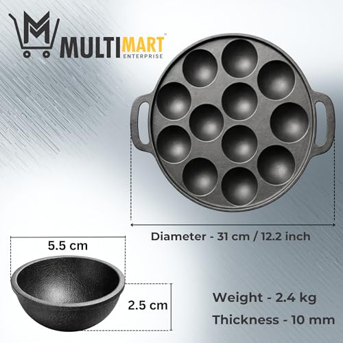 Image of Cast Iron Appam Pan (7 /9 /12 Cavity) | Paniyaram Pan, Appe Pan, Kuzhi Paniyaram Maker | Heavy Duty, Even Heating, Gas & Induction Compatible (12 Cavity (Large))