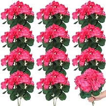 12 Pcs 10.2 Inch Artificial Geranium Flowers Silk Geraniums for Outdoors Faux Bushes Outdoor Fake Geraniums for Vase Planter Pot Floral Home Decor Indoor Garden Patio Rose Red