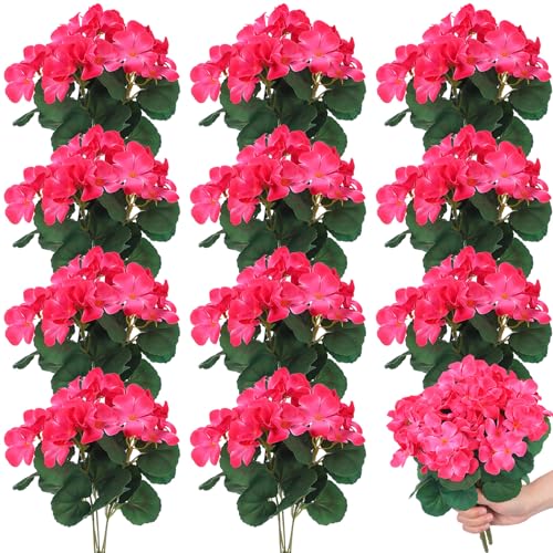 Maysing 12 Pcs Artificial Geranium Flowers