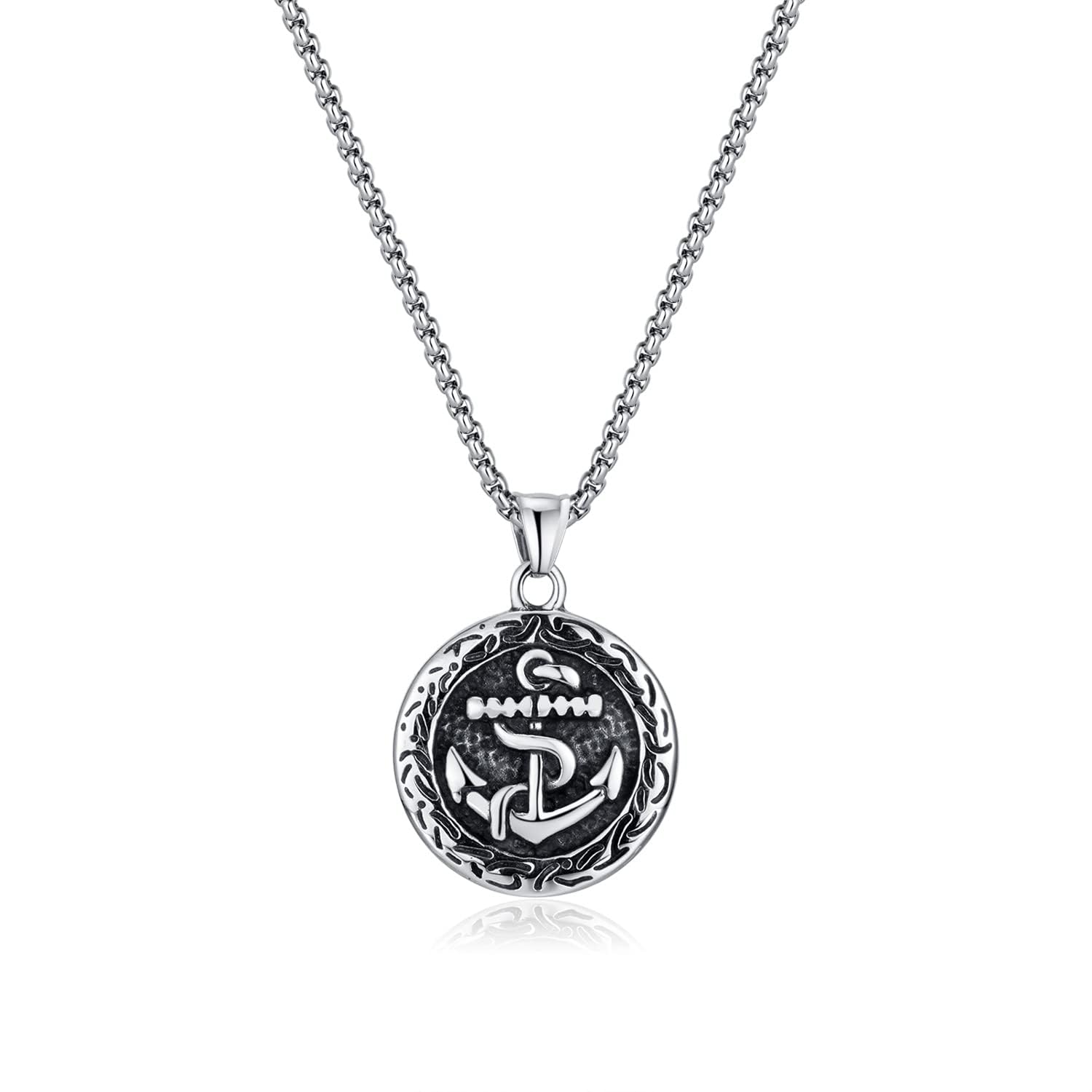 Mens Anchor Necklace Stainless Steel Nautical Anchor Pendant Vintage Navy Mooring Rope Anchor Compass Jewelry Gift for Men