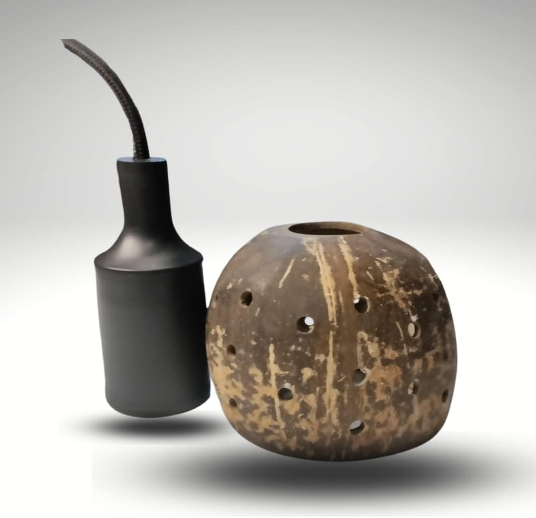 Moony (Set of 4)| Coconut Shell Lampshade | Hanging Lamp | Eco-Friendly| 4 Unit | With E27 Holder (Natural & Black one size_Ordinary Holder)