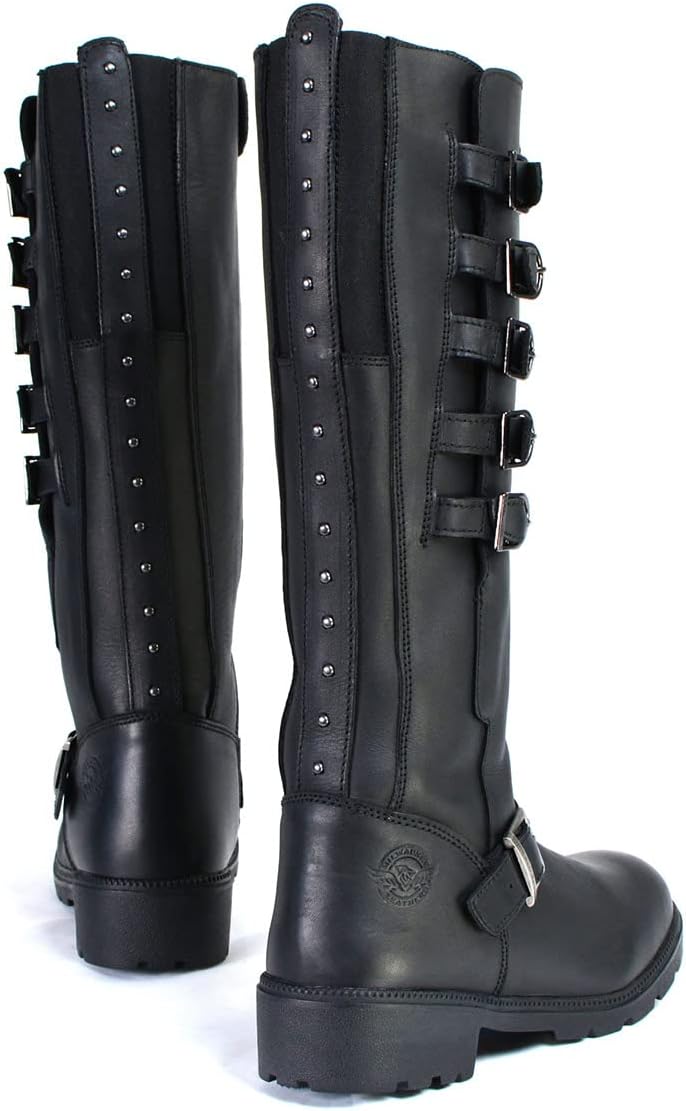 Milwaukee Leather MBL9395 Womens Black 17 Inch Side Strap Riding Boots with Side Zipper Entry (numeric_5)