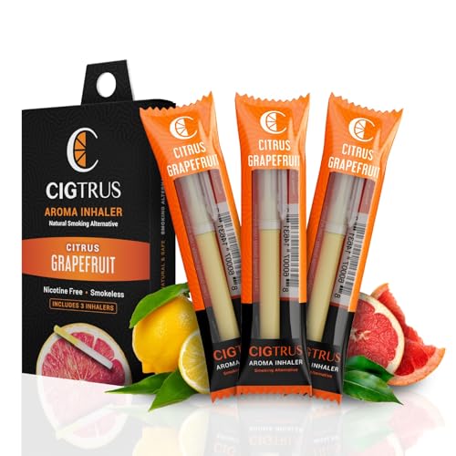Cigtrus Quit Smoking Smokeless Inhaler – Natural, Nicotine-Free, Vaporless & Non-Electric – Helps Curb Cravings & Oral Fixation – 3-Piece Grapefruit