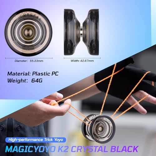 Image of MAGICYOYO K2 Crystal Black Yoyo Professional, Responsive Yoyo for Kids Beginners with Extra Unresponsive Yo Yo Bearing, Pro Plastic Trick Yo Yo for Adults+12 Stings+Bearing Removal Tool+Storage Bag