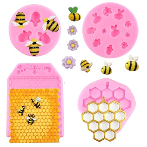 Aramola Juego de 4 moldes de silicona para fondant, diseño de abejorro