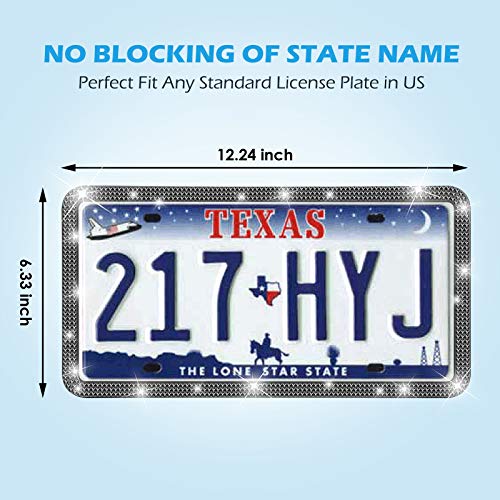 AONKEY Bling License Plate Frame, 2 Pack Black Silicone Diamond License Plate Frames for US Vehicles, Universal Rhinestones Car License Plate Holder, Rattle-Proof & Rust-Proof