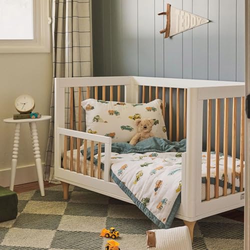 Image of Little Unicorn Toddler Bedding 3-Piece Set | Includes Comforter, Crib Sheet & Pillowcase | Soft & Breathable Muslin Fabric | for Convertible Cribs & Toddler Beds (Work Trucks)