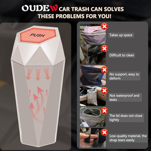Image of Car Trash Can with Lid - 2-Pack, Interior Accessories for Vehicles, Leakproof Garbage Can with 30 Detachable Trash Bags, Multipurpose Organizers and Storage Solutions for Home and Office (Beige)