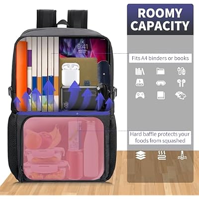 BERTASCHE Lunch Backpack, Work Backpack with Insulated Cooler Lunch Box 17.3 inch Laptop Backpack for Men Women, TSA Large Daypack for Commuter College Travel Picnic