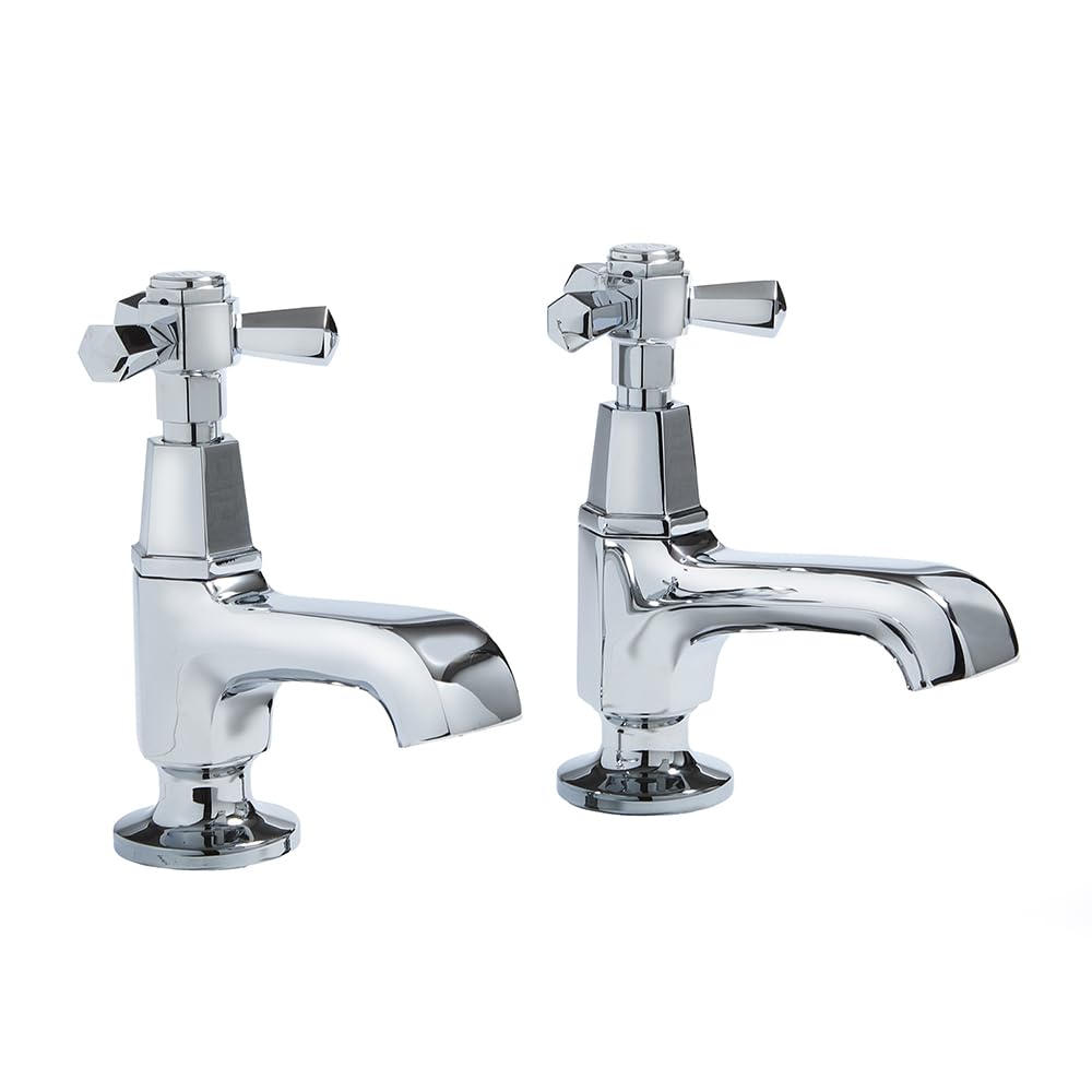Milano Chrome Earlham Art Deco Bathroom Basin Pillar Taps Crosshead Handles