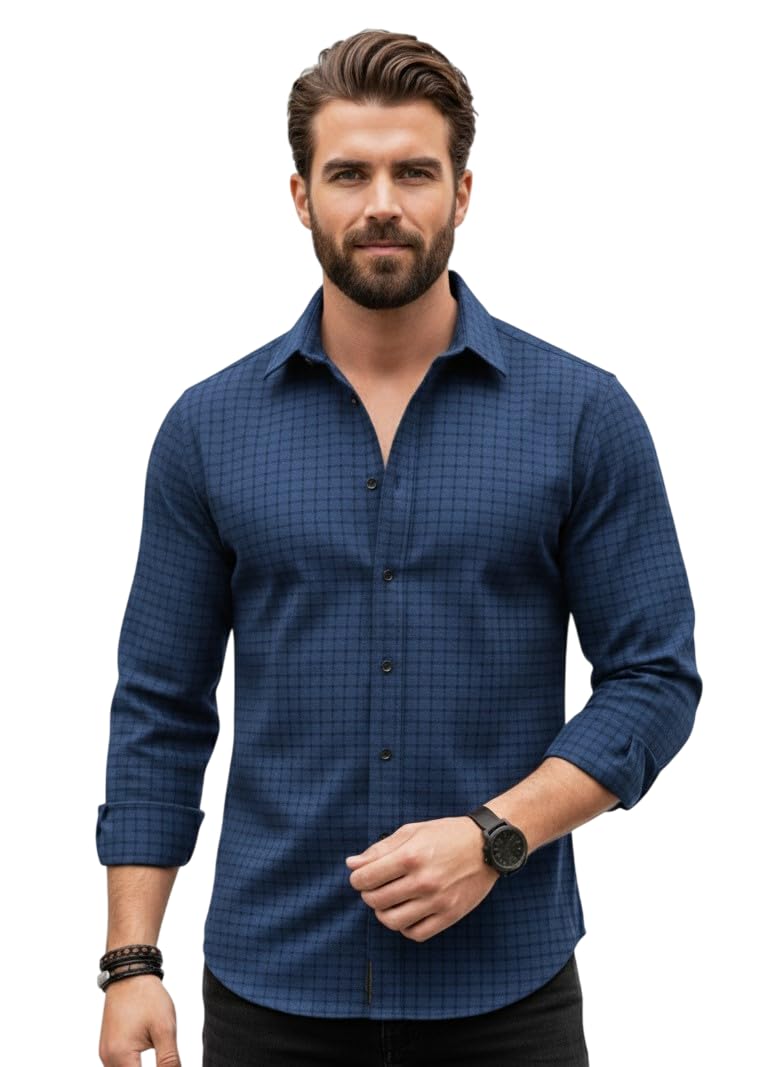 Lee Men's Slim Fit Button Down Dress Shirts Textured Long Sleeve Casual Hawaiian Shirt in neutral