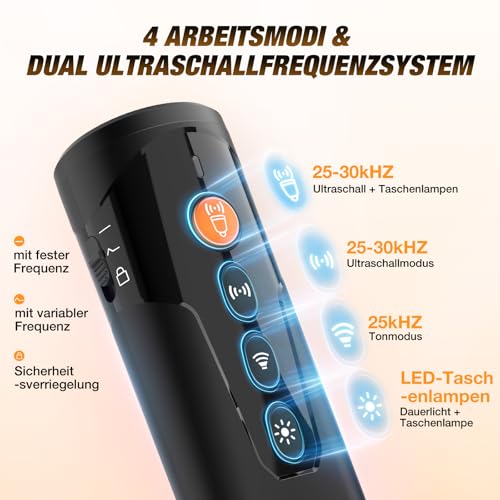 AOZOOM Ultraschall Anti Bell Gerät für Hunde, Handheld Ultraschall Hundegebell mit 4 Modi & LED, 15m Reichweite, Aufladbar & Sicheres & Effektives Bellstopp für Hunde Drinnen Draußen