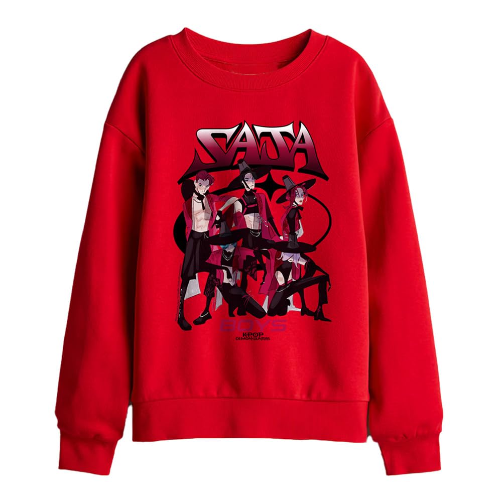 Kpop Demon Hunters Saja Boys Demon Group Kids Sweatshirt, Red, 5-6