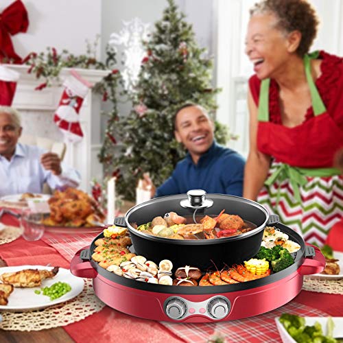 Elektrogrill und Hot Pot 42CM 2 in1 Multifunktion Doppelte Trennung Korean Barbecue Hot Pot, Keramische Beschichtung Elektrischer Rauchfreier