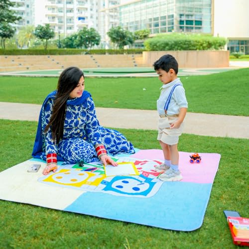 Image of Ludo Picnic Mat - 1.4m x 1.4m | Yoga & Kids mat | Non Toxic| Waterproof, Foldable & Lightweight Outdoor & Indoor Mat | Easy to Carry, Clean & Ideal for Park, Beach & Camping