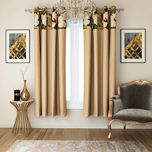 Image of Swayam 80% Blackout Polyester Window Curtain for Living Room & Bedroom | 5 Feet | Room Darkening Curtain with Eyelets | Pack of 2 | Solid Design - Beige