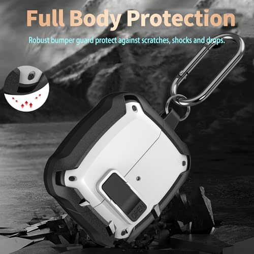 Image of Galaxy Buds 3 Pro /3 /3 FE Case Cover with Secure Lock Clip, Shockproof Samsung Galaxy Buds3 /3 Pro 2024 /3 FE 2025 Protective Hard Cover Shell with Carabiner&Cleaner kit for Men Women, Black /White