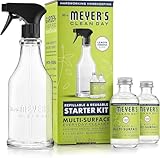 MRS. MEYER'S CLEAN DAY Multi-Surface Cleaner Dispenser and Concentrate Starter Kit, 1 Glass Dispenser (16 Fl. Oz.) and 2 Concentrated Refills (2 Fl. Oz. each), Lemon Verbena, Makes 32 Fl. Oz. Total