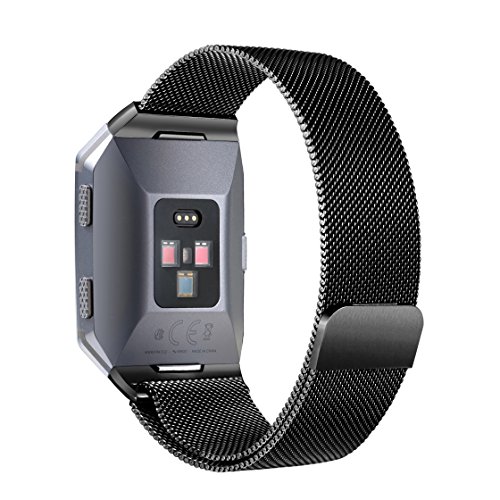 bayite for Fitbit Ionic Bands, Stainless Steel Milanese Loop Metal Replacement Strap with Unique Magnet Lock Accessories for Fitbit Ionic Small Black