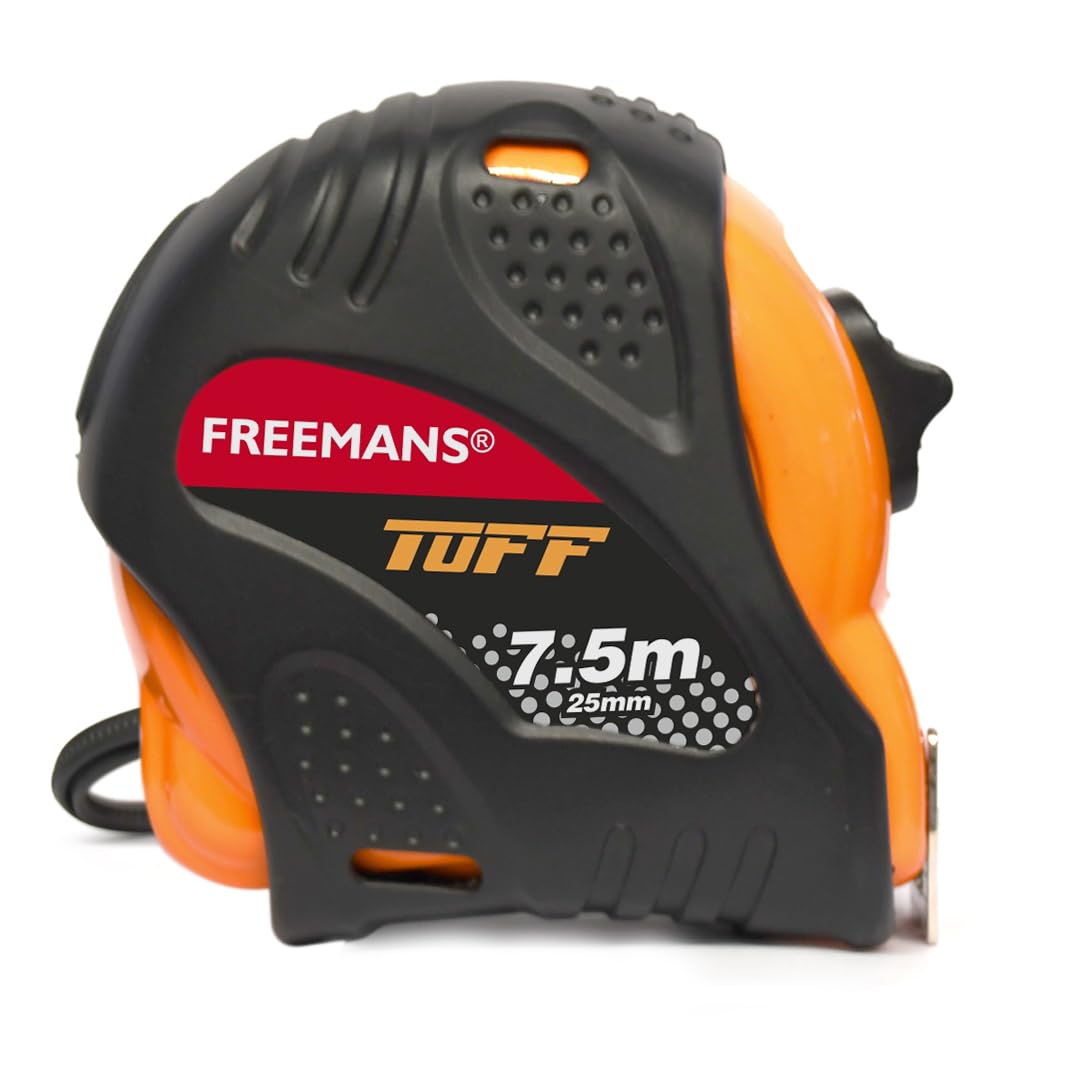 TUFF 7.5m:25mm Steel Inchi Measuring Tape -7.5m with a Non Slip Rubber Covered ABS case || Double Side Printing || Click Action Front Lock and Belt Clip