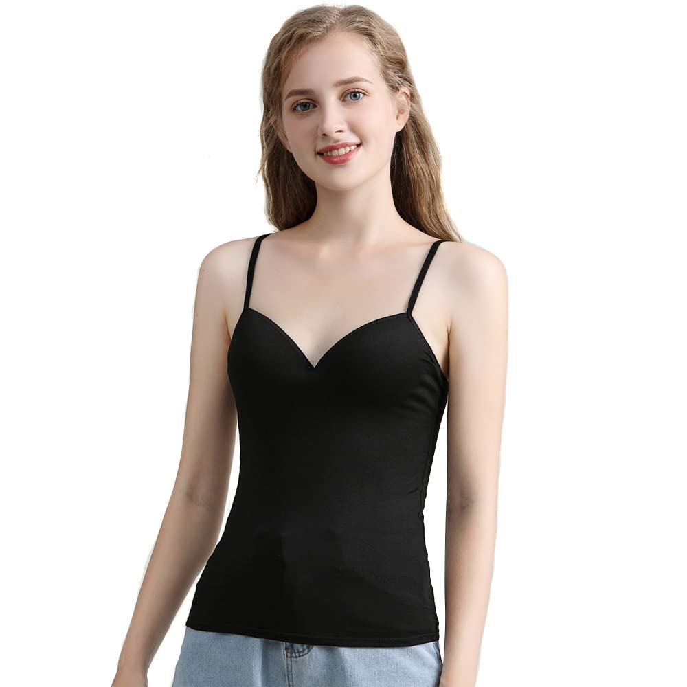 TTPSRY Camiseta sin Mangas con Sujetador Integrado para Mujer Verano para Mujer Camisola Acolchada con Tirantes Finos