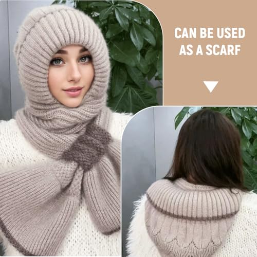 Integrated Ear Protection Windproof Cap Scarf, 2024 New Winter Versatile Knitted Hooded Scarf for Women2