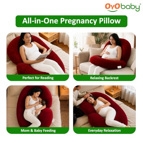 Image of OYO BABY C Shaped Pregnancy Pillow for Sleeping, Maternity Pillow for Pregnant Women with Washable Premium Velvet Cover (Maroon)