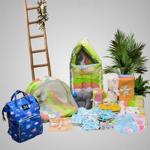 Image of Infantbond Baby All Season Use Hospital Essential Combo for New Born | Gift Pack | Baby Products | Maternity Essentials | Bedding Set (60 Items)(0-6 Months) (Green Star)