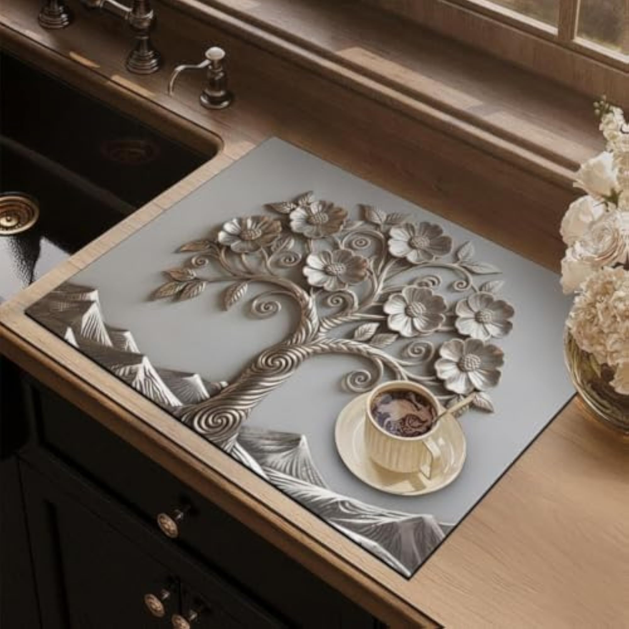 3D Embossed Diatomaceous Earth Absorbent Mat for Kitchen