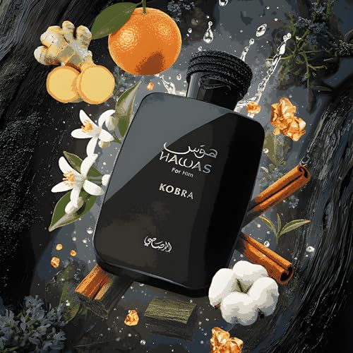 Image of RASASI Hawas Kobra | Citrus, Spicy, Woody, Amber - Eau de Parfum Spray Long-Lasting Fragrance for Men, 3.38 Ounce / 100 ml