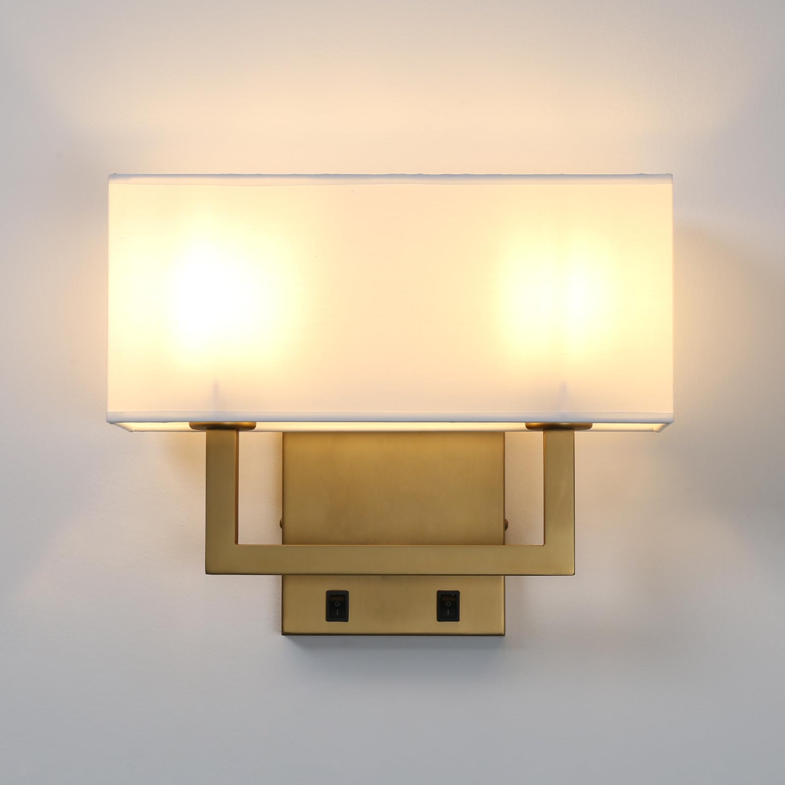 YosoanLighting Vintage Modern Linen Lampshade 2 Heads Wall Light Fittings, Beside LED Wall Lamp with 2-Wall Switched for Living Room Bedrooms Hotel E27 Screw (Antique)