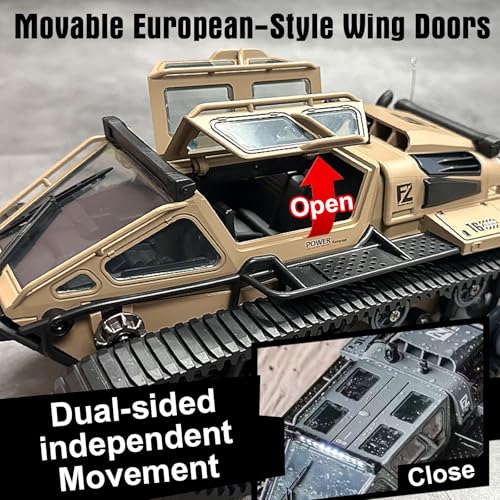 Image of XINGRUI 1:16 Scale Remote Control Car Military Crawler Off-Road RC Tank with 4WD, Adjustable Speed /Steering, 2 Batteries & Openable Doors - All-Terrain RC Truck for Kids Adults, Birthday Gifts