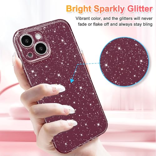 Hython Case for iPhone 14 Plus Case Glitter Cute Sparkly Shiny Bling Sparkle Phone Cases 6.7", Thin Slim Fit Soft TPU Bumper Shockproof Rubber Protective Cover for Women Girls Girly, Wine Red - image 2