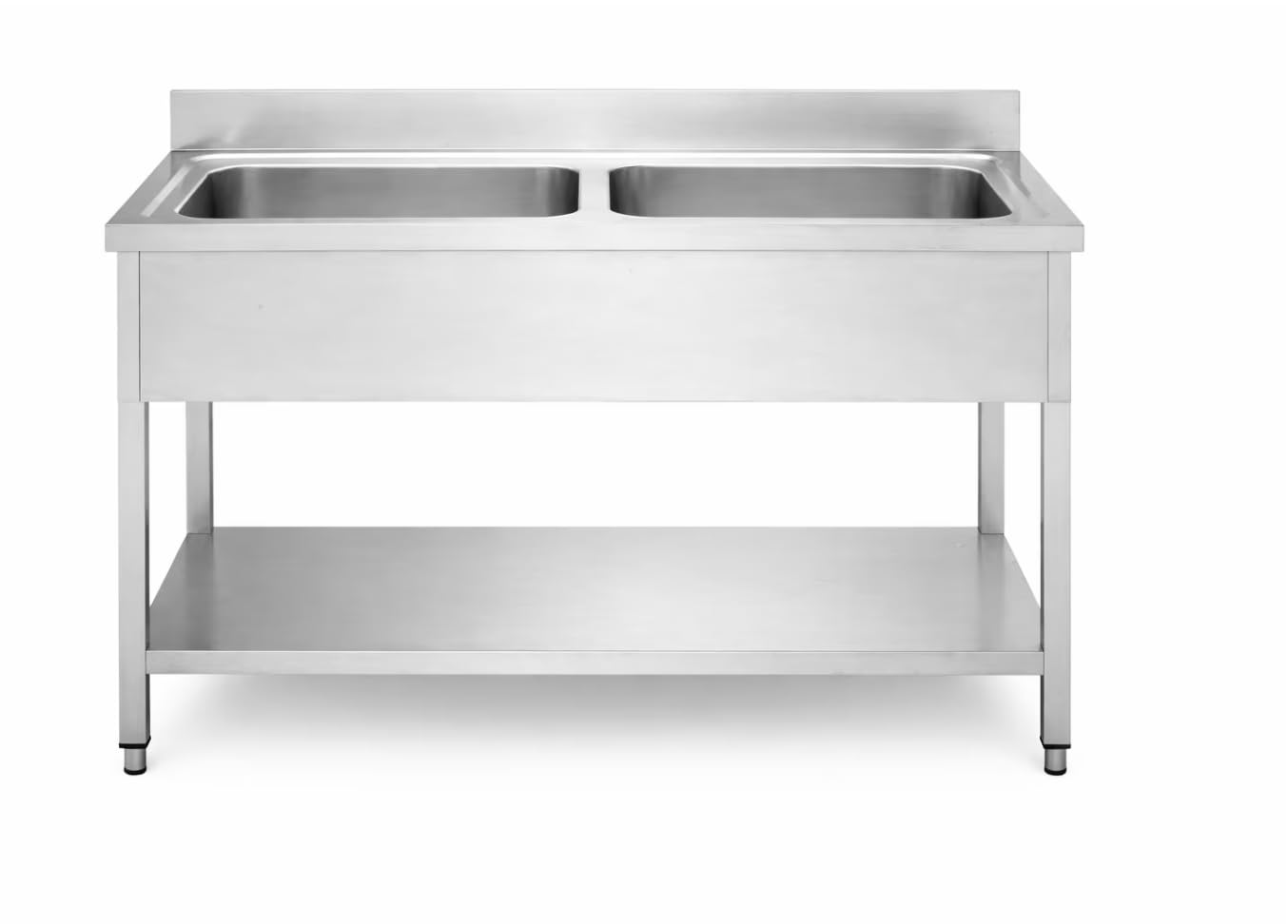 Fregadero Industrial 2 Senos de Acero Inoxidable 120x60 cm con Bastidor y Balda Inferior – Fregadero Profesional Hostelería con Patas Regulables, Doble Seno 45x45x28 cm para Cocina Industrial