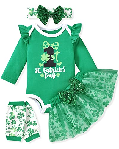 Image of Newborn Baby Girl 4pcs St Patrick's Day Outfits Clothes Infant 1st St Patrick's Day Dress Skirt Sets